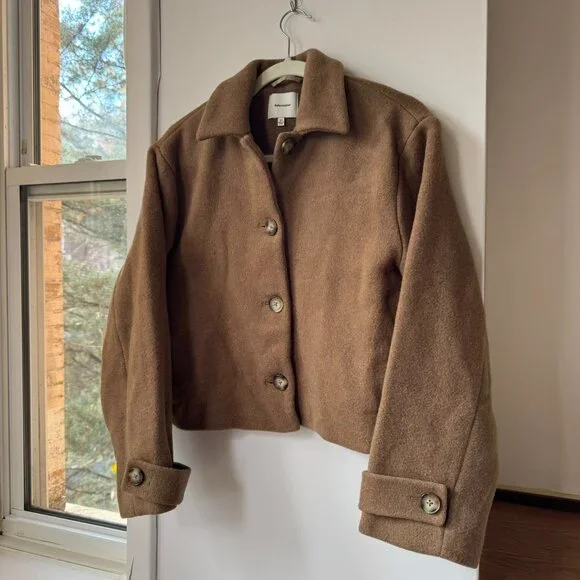 Reformation Enzo Jacket Wool Blend Short Tan Brown XS - Picture 14 of 15